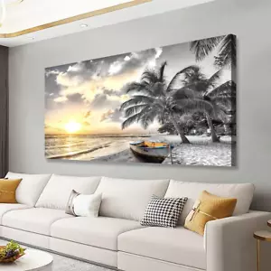 Black and White Beach Pictures Canvas Wall Art for Living Room Bedroom Wall Deco - Picture 1 of 9