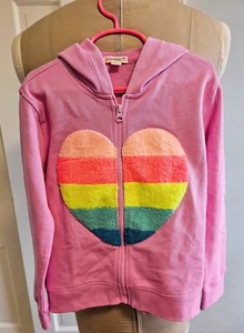 NWT Crewcuts Girls Pink Zip Hoodie Hooded Sweatshirt Terry Fuzzy Heart Size 10 - Picture 1 of 7