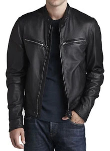 Mens Black Leather Motorcycle Jacket Lambskin Trendy Christmas jacket MJ59 - Picture 1 of 3