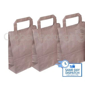 25 SMALL BROWN KRAFT PAPER CARRIER BAGS SOS 7x3.5x8.5" TAKEAWAY FOOD PARTIES - Picture 1 of 6