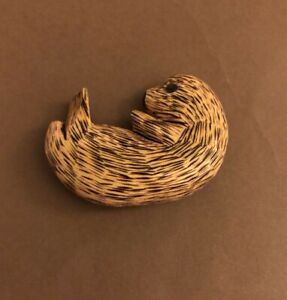 Handmade Wooden Otter with Jewel Eye Pin 