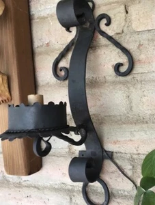 Antique Spanish Wrought Iron Wall Torch Sconce Castle Two Available. - Picture 1 of 17