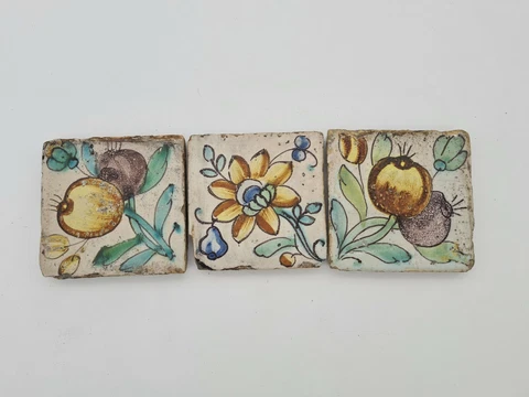 Three 18th Century Hand Painted Spanish Tiles AE2 Cover