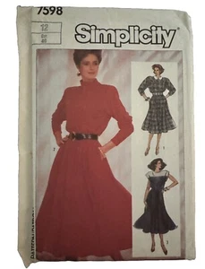 7598 Simplicity Sewing Pattern Misses 1980s Dress Princess Seaming Size 12 UC - Picture 1 of 2