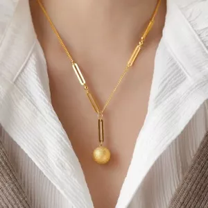 Collana Catena Sfere Perline Donna Placcata Oro 18K Acciaio Inox Frostata - Foto 1 di 5