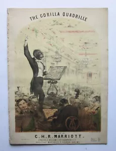 c1860 Gorilla Quadrilla antico vittoriano spartito musicale direttore orchestra colore - Foto 1 di 10