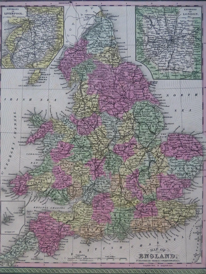 Inglaterra y Gales Reino Unido Londres Liverpool Cardiff c. 1850 Cowperthwait Mitchell mapa Foto 1 de 4
