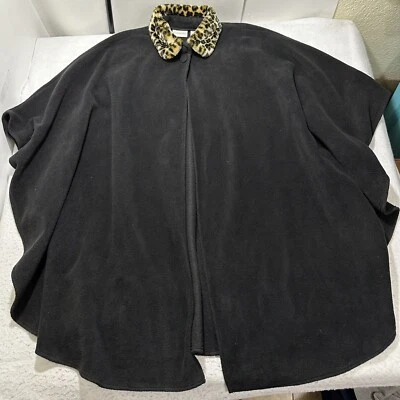 Abrigo poncho Worthington para mujer talla única polar capa imitación piel cuello leopardo Foto 1 de 4