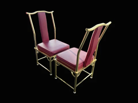 DREAMY PAIR OF MID CENTURY MODERN BRASS FRAME PAGODA STYLE ACCENT CHAIRS Cover
