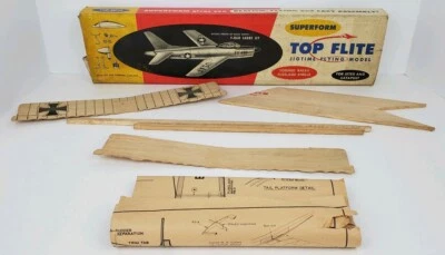 Vintage Top Flite F-86D Sabre Jet Model Airplane Kit Box Misc Parts Plans - Image 1 of 4