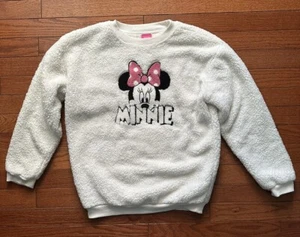 Girls Disney Minnie Mouse White Sherpa Fleece Pullover Size 13/14 - Picture 1 of 6