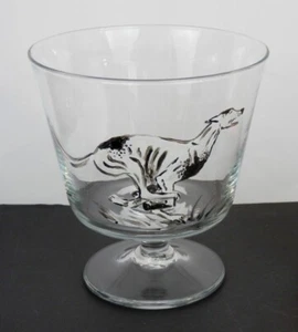 Pedestal grande de vidrio transparente con galgo pintado a mano por Audi Dogi firmado - Imagen 1 de 8