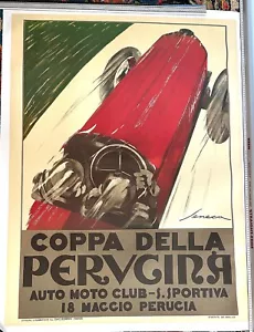 Coppa Perugina von Federico Seneca 1950 italienischer Futurist Oldtimer Rennwagen Poster - Bild 1 von 6