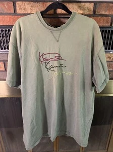 Vintage 80’s Karl Kani Jeans Embroidered Green Thick Cotton T-shirt Mens 2XL - Picture 1 of 5