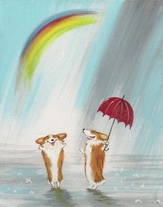 8x10 IMPRESIÓN DE PINTURA RYTA ARTE POPULAR PEMBROKE GALÉS CORGI ARCO IRIS DE NAVIDAD PERROS REGALO - Imagen 1 de 1