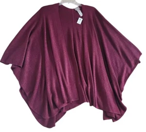 Chico's 0(S)  Knit Sparkle Wrap Covering Ruana Red - Picture 1 of 5
