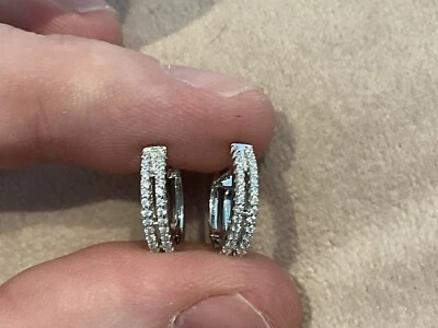 0.4 Carat Diamond  Brilliant Cut Duel Hoop Earrings Set With Platinum Plated 925 - Image 1 of 4