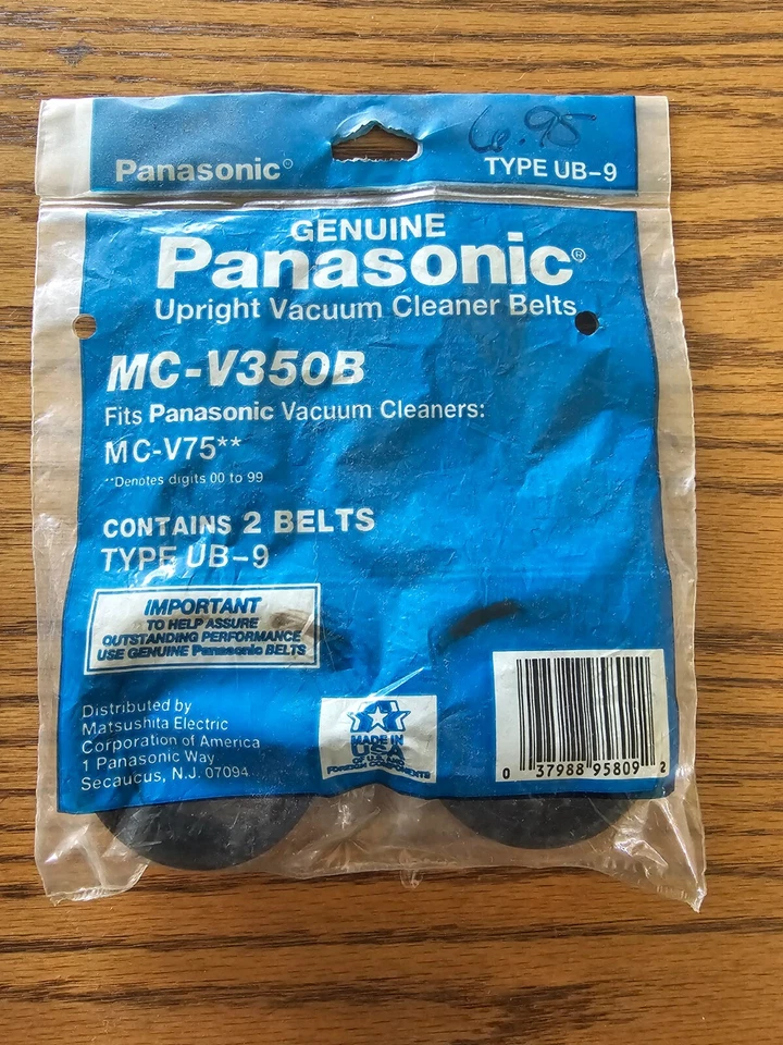 PANASONIC UPRIGHT VACUUM CLEANER BELTS MC-V350B FITS MC-V75 TYPE UB-9 - image 1 of 1
