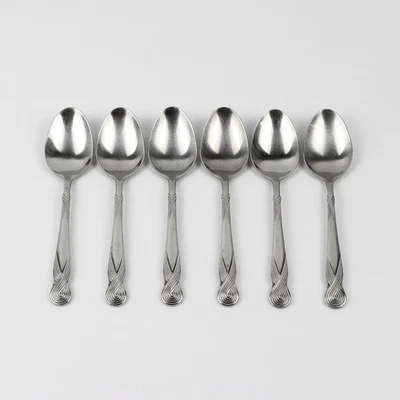 Set Of 6 Retroneu Octave Pattern 18/8 Stainless Oval Soup Spoons 7 Inches - Image 1 of 4