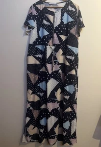 LITTLE PARTY DRESS | Navy Geometric Maxi Dress | Size 14 - Picture 1 of 8
