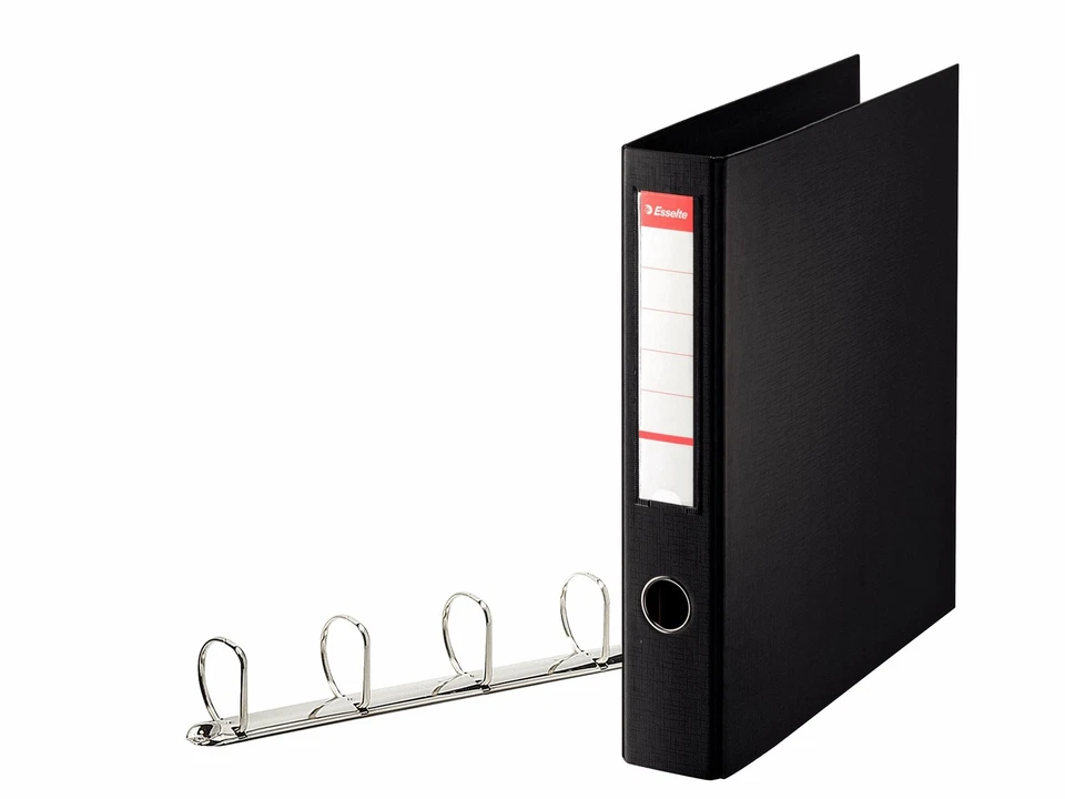 Esselte 4 Ring Binder, PP, Holds up to 380 Sheets, 60 mm Spine, 82407 - A4, Blac - Image 1 of 1