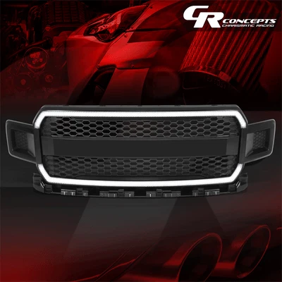Matte Black Honeycomb Mesh Front Bumper Grille w/LED DRL for 2018-2020 Ford F150 — 第 1/4 张图片