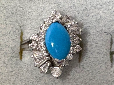 Costume Ring Turquoise Stone in Center Size 6 Stamped 925 with a * on Band NEW - Image 1 of 4