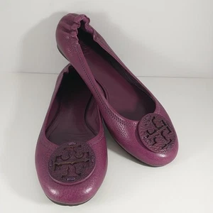 TORY BURCH Purple Plum Leather Reva Ballet Flats Size 7.5 EUC - Picture 1 of 11