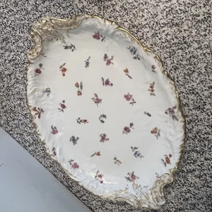 Vtg Limoges France GD&C Porcelain Serving Platter Gold/Floral Beautiful! 15in - Picture 1 of 8