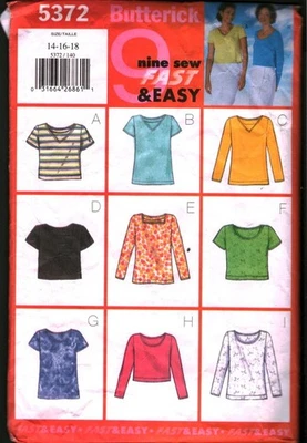 5372 Vintage Butterick Sewing Pattern Misses 1990s Pullover Shirt Blouse Top 18 - Image 1 of 2