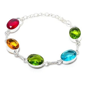 Topacio azul suizo, piedras preciosas de citrino hechas a mano 925 pulsera de... - Imagen 1 de 5