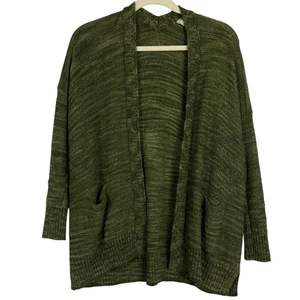 Cárdigan Anthropologie verde frente abierto jaspeado, XS, bolsillos, mangas 3/4 - Imagen 1 de 12