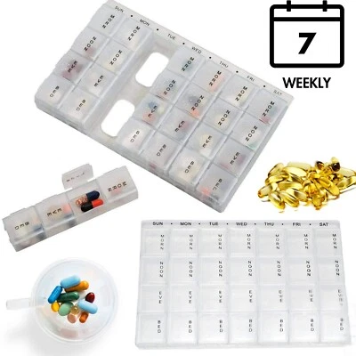 Large Weekly Pill Planner Storage Box Organiser Dispenser 28 Compartment Tray