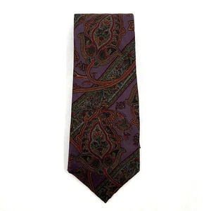 Vintage Savile Row 100% Silk Purple & Maroon Multicolor Paisley Print Tie - Picture 1 of 5