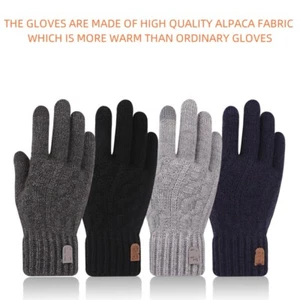 Herren Handschuhe Winter Fleece Handschuhe Warm Alpaka Wolle Strickhandschuhe - Picture 1 of 13