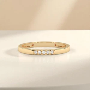 14K massiver Gelbgold 5 Diamanten Ehering Lab Grown Diamant Stapelring - Bild 1 von 8