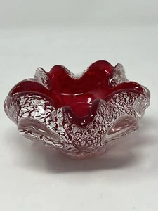 Vintage Murano Art Glass Ashtray Bowl Deep Red And Silver Foil - Picture 1 of 13