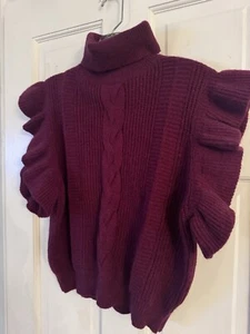 Damen Gr. S Pullover Weste lila Pullover hochgeschlossen mit Rüschenbesatz - Bild 1 von 6