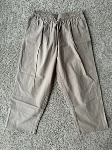 NEW XL Women’s elastic waist drawstring capri knit pants Beige Khaki Tan Summer - Picture 1 of 4