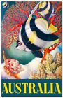 Vintage Travel Poster CANVAS PRINT Australia Reef Fish & Coral 24"X18"