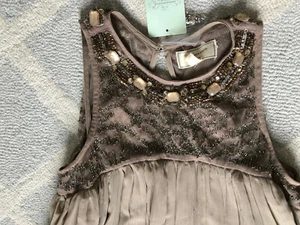 Anthropologie Moulinette Soeurs Sonora embellished tunic dress Taupe 4 Petite - Picture 1 of 5