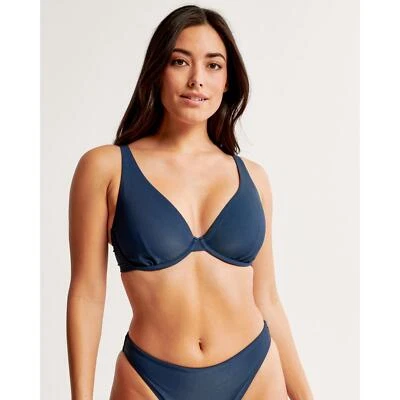 Blusa de biquíni Abercrombie & Fitch Curve Love High Apex com aro azul marinho tamanho 2XS nova com etiquetas - Imagem 1 de 4