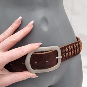 vintage Y2K Brown leather belt with silver buckle and studded details. small,vgc - Picture 1 of 8