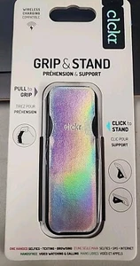 Clckr Grip & Stand for Phones - Holographic Silver, Wireless Charging Compatible - Picture 1 of 2