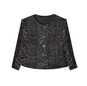 Chaqueta Boucle Multi Black de tweed hecha a mano con ribete de cadena y botón dorado talla XL - Imagen 1 de 8