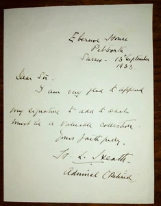 Admiral Herbert Leopold Heath (1861-1954) Autograph ~ Signed Handwritten Letter - Picture 1 of 4