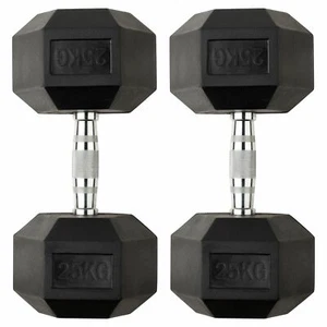 HEX DUMBBELLS PAIRS - 17.5kg & 20kg RUBBER ENCASED CAST IRON DUMBELL DUMBBELL - Picture 1 of 10