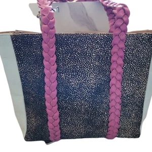 Bolso de Mano de Cuero con Cabello Manchado Oculto Manija Trenzada Púrpura Gris - Imagen 1 de 3