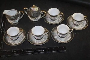 VINTAGE HAND PAINTED DRAGONWARE MEIKEI MORIAGE CUPS SAUCERS CREAM SUGAR 13pc lot - Picture 1 of 8