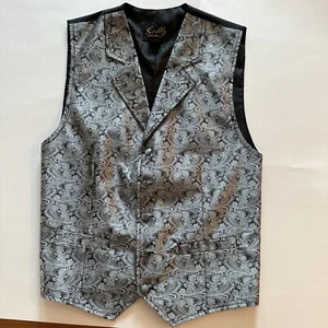 Scully Men’s Paisley Formal Vest Black And Silver Medium - Picture 1 of 6